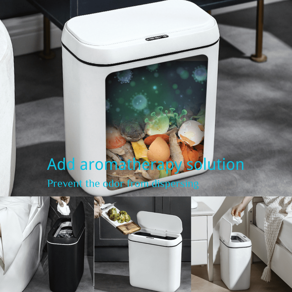SpaceMuse 4.5 Gallon White Trash Can with Lid, Touchless Automatic Garbage Bin with Silent Close, Motion Sensor Smart Trash Bin for Kitchen & Bathroom