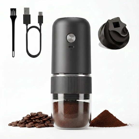 Portable Electric Burr Coffee Grinder with Visual Bean Hopper, Adjustable Grind Settings, Auto-Stop Function, Quiet for Home Travel Outdoor