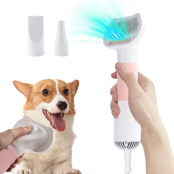Bilqis Dog Blow Dryer Brush 3 in 1 Professional Pet Grooming Dog Hair Dryer with Slicker Brush, Dog Blow Dryer with Adjustable 3 Temperatures Settings for Dogs Cats