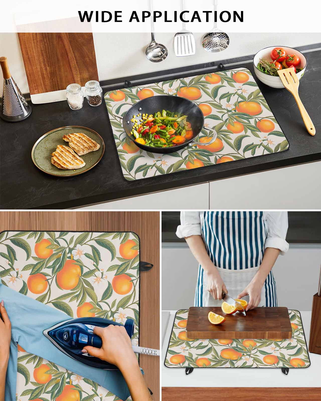 nqOlkjepod Large Induction Cooktop Protector Mat 24"x21", Country Orange Stove Top Covers for Electric Stove, Summer Spring Botanical Plants Leaves Stove Burner Cover Mats, Glass Top Stove Cover