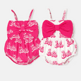 thumbnail image 3 of Barbie Baby Girls 1pc 95% Cotton Allover Letter Print Bow Front Cami Romper Size 0-24 Months, 3 of 10