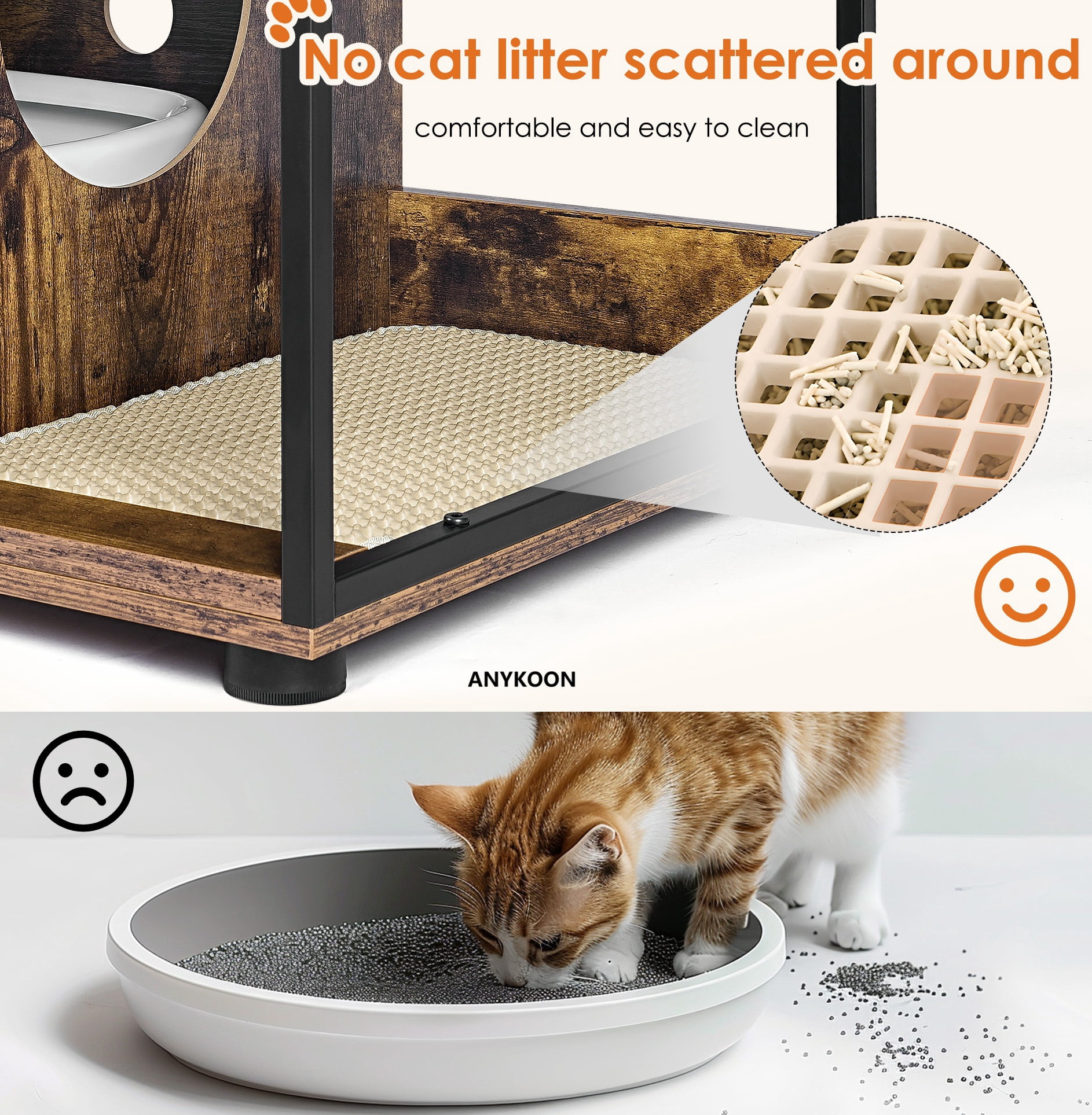 Anykoon Enclosed Cat Litter Boxes for 2 Cats,Cat Furniture Cabinet,Cat Litter Box Furniture,Rustic Brown