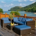 thumbnail image 1 of Gymax 6PCS Patio Conversation Set Rattan Sectional Furniture Set w/ Navy Cushion, 1 of 10