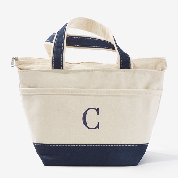 Personalization Mall Embroidered Initial Canvas Lunch Bag, Navy - C