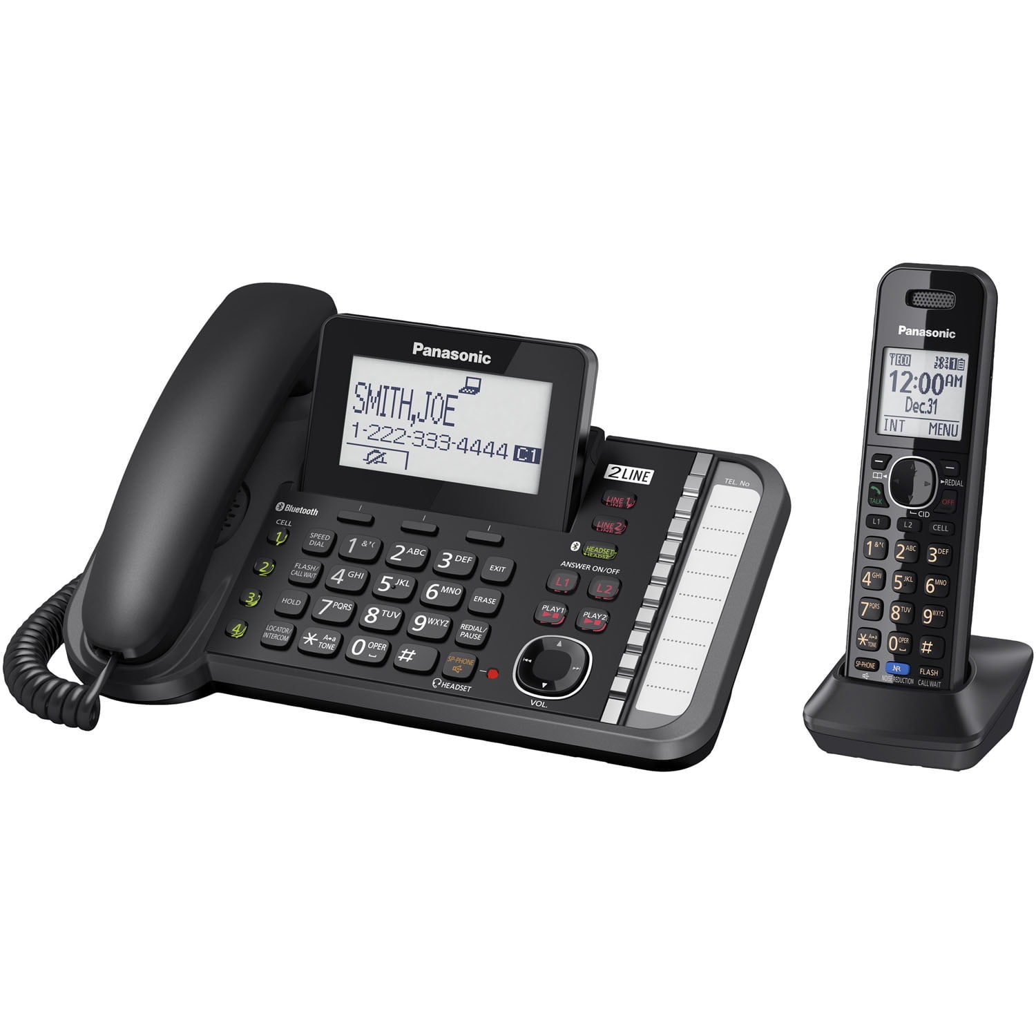 Panasonic Link2Cell KX-TG9581B DECT 6.0 Cordless Phone - Black - 2 x Phone  Line - Answering Machine