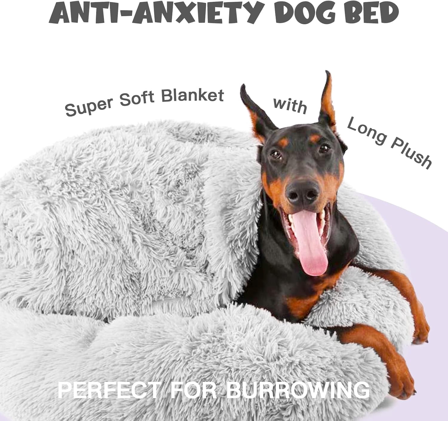 Dog Beds for Large Dogs, Donut Dog Bed with Blanket, Cozy Soft Fluffy Round Dog Bed, Calming Dog Bed Washable (20"/26"/35") Light Grey