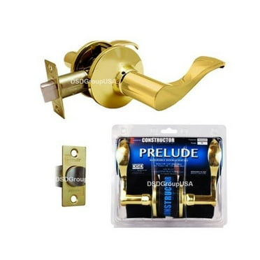 Constructor PRELUDE Passage Door Lever Handle Lock Set for Hallway and Closet Polished Brass Finish