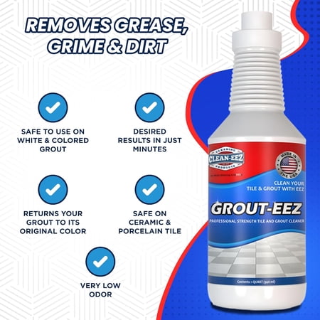 Clean-eez - Grout-eez Super Heavy-Duty Grout Cleaner Easy and Effective. Destroys Dirt and Grime with Ease. Safe for Colored Grout. Single Bottle and Handheld Brush (2)