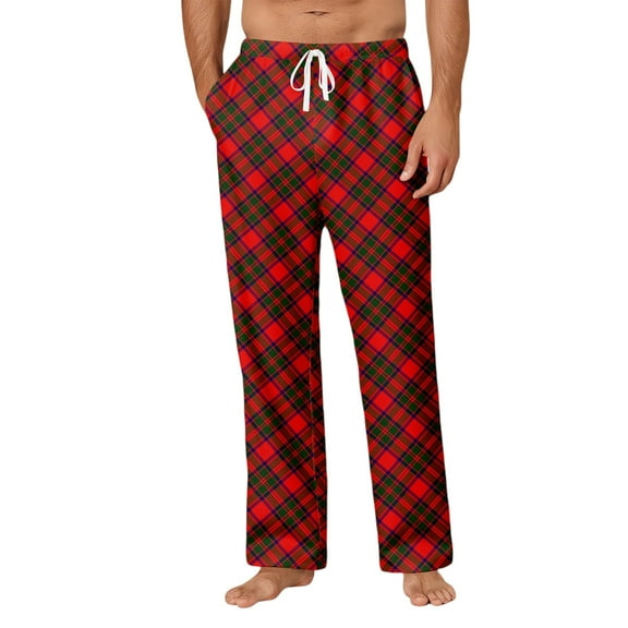 Men’s Flannel Pajama Pants – Soft Sleep & Lounge Pants with Pockets & Adjustable Drawstring – Plaid Bottoms Red 3XL