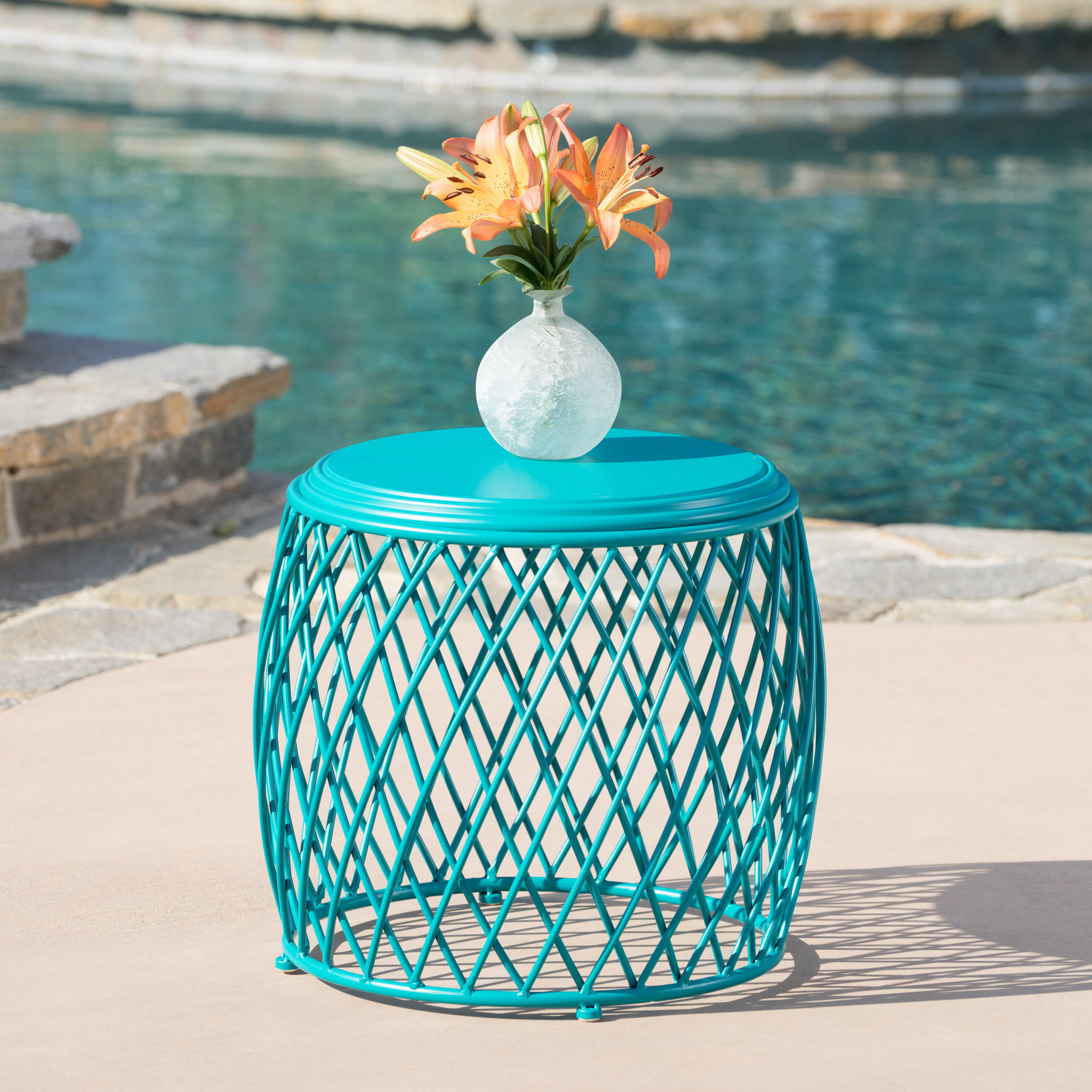 Christopher Knight Home 304199 Pony Outdoor 22 Inch Matte Teal Finish Metal Side Table 