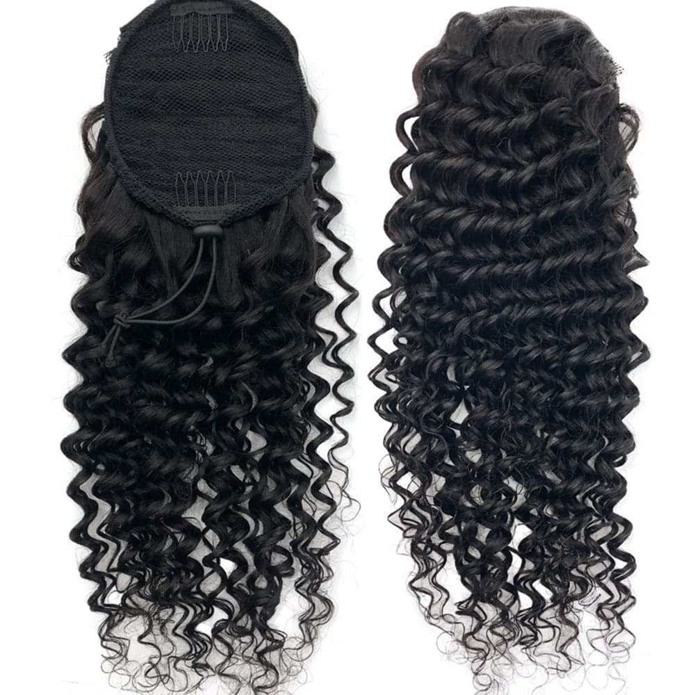 Deep Wave Curly Drawstring Ponytail Brazilian Human Hair Extensions Clip In Ponytail Hairpieces for Black Women