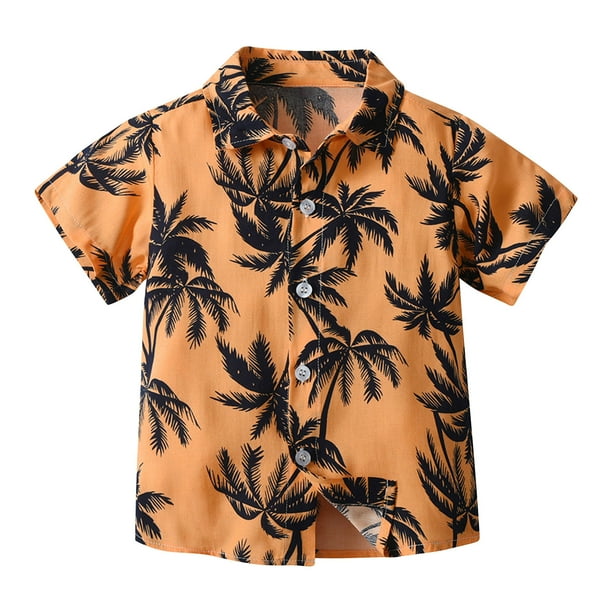 Odeerbi 6M-13Y Niños Camisa Hawaiana Verano Playa Camisas de Algodón Niños Blusa de Manga Corta Flor Tropical Camisa Estampada Ocio Tops