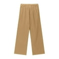 thumbnail image 4 of FAOWME Teen Girls Casual Linen Pants Lightweight Summer Loose Fit Elastic Waist Plus Size Solid Color Long Trousers Khaki 13-14 Years, 4 of 6