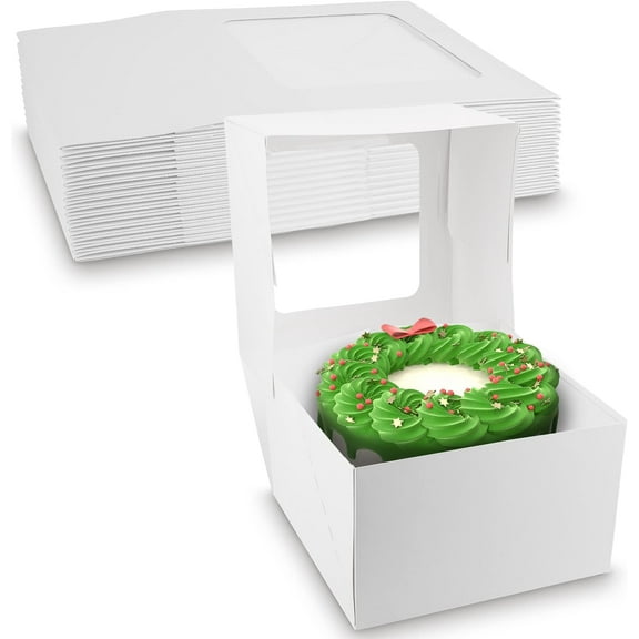 MT Products White Cake Box 8" x 8" x 5" Bakery Boxes with Window - Pack of 120