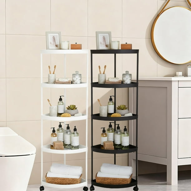 Estante Esquinero Independiente para Baño | Estante para Artículos de Aseo | Plástico | Negro | 32,5 X 104 Cm | Resistente y Fácil de Montar | 0,58 Kg | Estilo Europeo Moderno | Organizador para Habi