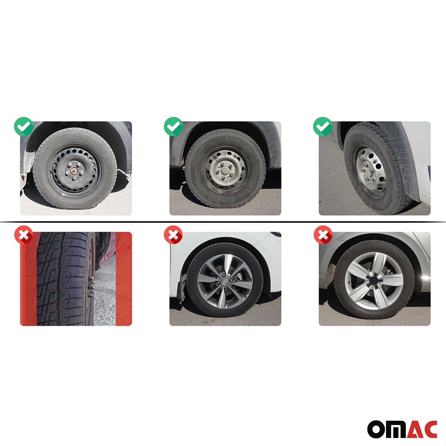 OMAC 14" Wheel Covers Black & Red 4 Pcs Hub Caps Set fits R14 Tire Steel Rim