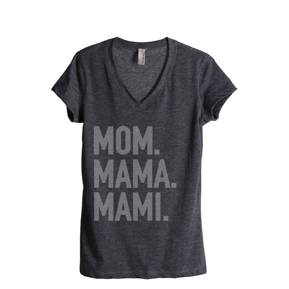 Mom Mama Mami Women's Fashion Relaxed V-Neck T-Shirt Tee Charcoal Grey 2X-Large