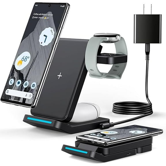 0829 3-in-1 magnetic wireless charger, compatible with iPhone/Apple Watch/AirPods, fast charging desktop charging station for the whole family.