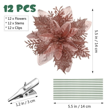 Supvox artificial poinsettias for indoors Artificial Poinsettia Flowers Rose Gold 12Pcs