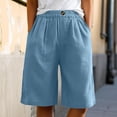 thumbnail image 2 of Rggeeun Women'S Trousers Solid Color Elastic High Waist Knee Length Wide Leg Loose Fit Breathable Pleated With Side Pockets & Front Button Trim For Daily Wear Adorable Bottoms,Blue,S, 2 of 5