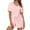 Pink, variant on Hrsba Solid Color V Neck Short Sleeve Tops with Drawstring Waist Shorts 2 Piece Set for Women Summer Casual Daily Outfits