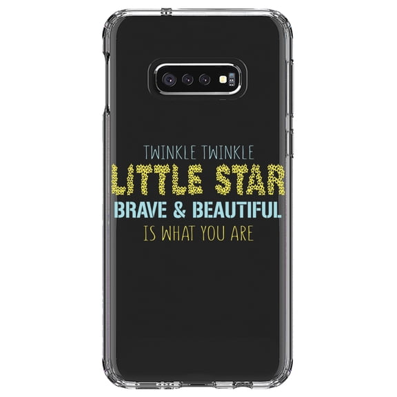 DistinctInk Clear Shockproof Hybrid Case for Samsung Galaxy S10e (5.8" Screen) - TPU Bumper Acrylic Back Tempered Glass Screen Protector - Twinkle Little Star Brave & Beautiful You Are