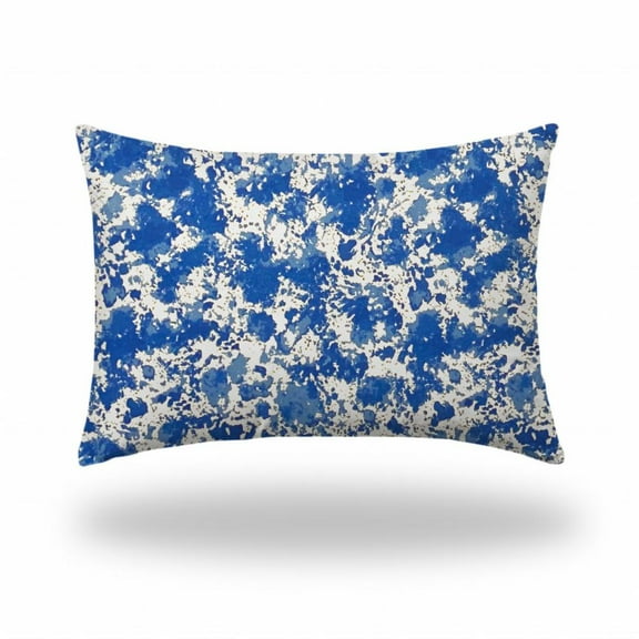 HomeRoots 16" X 26" Blue And White Enveloped Coastal Lumbar Indoor Outdoor Pillow Cover