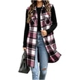thumbnail image 7 of Plaid Button Down Long Vest For Women, Lapel Collar Sleeveless Side Split Cardigan, Fall Casual Curved Hem Tops With Pockets, 7 of 7