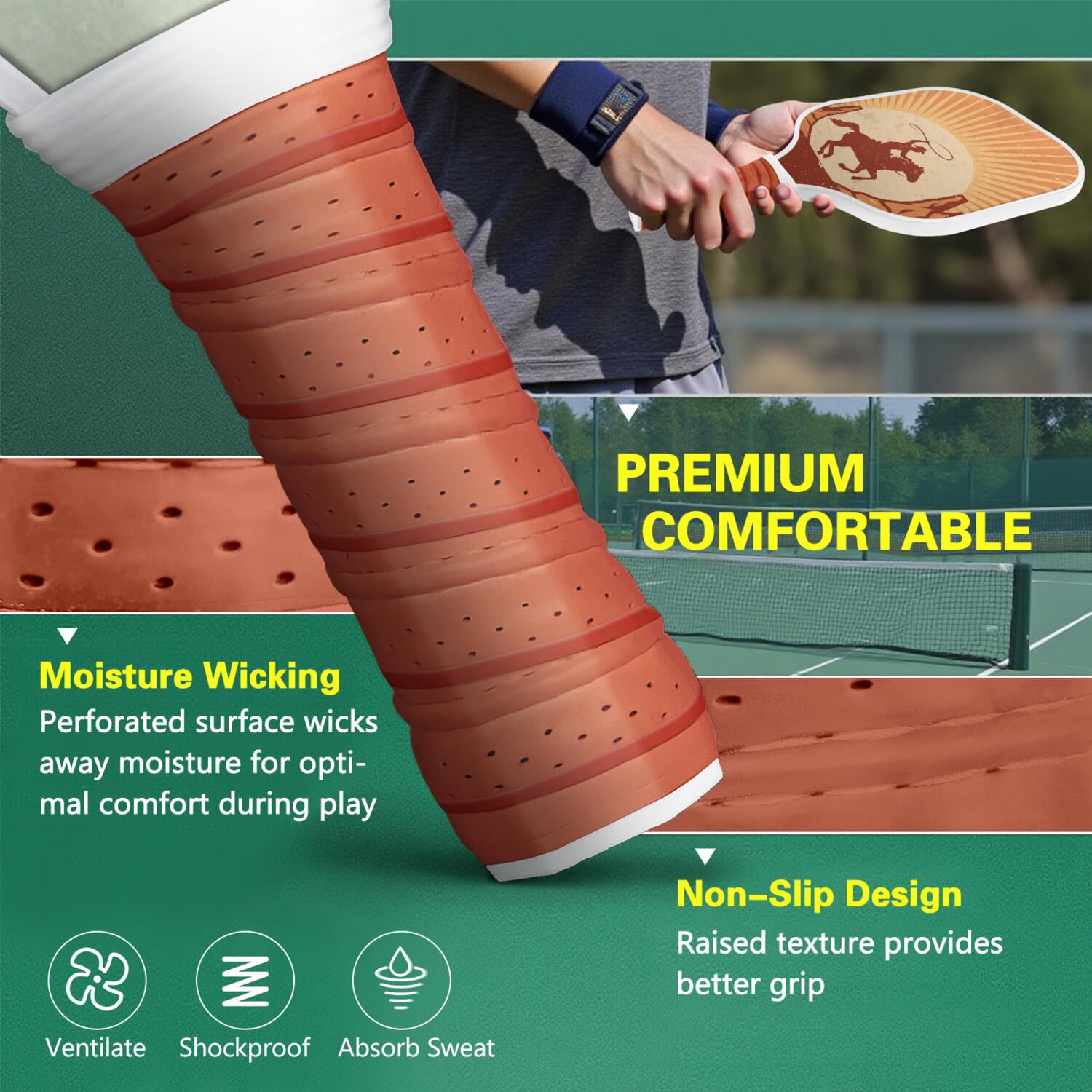 Pickleball Paddles Set Of 1, Fiberglass Surface, West & Cowboy Print, 1 Paddle, 2 Balls & Bag