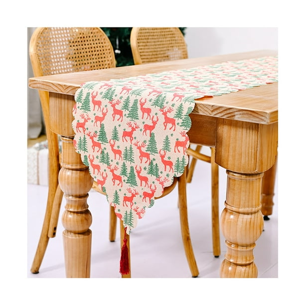 Camino de de Navidad, manteles individuales cómodos resistentes al desgarro, mantel impreso decorativo, diseño de sala de estar, nuevo Kits de decoración para fiestas alce rojo árbol verde Yuarrent HA068957-06