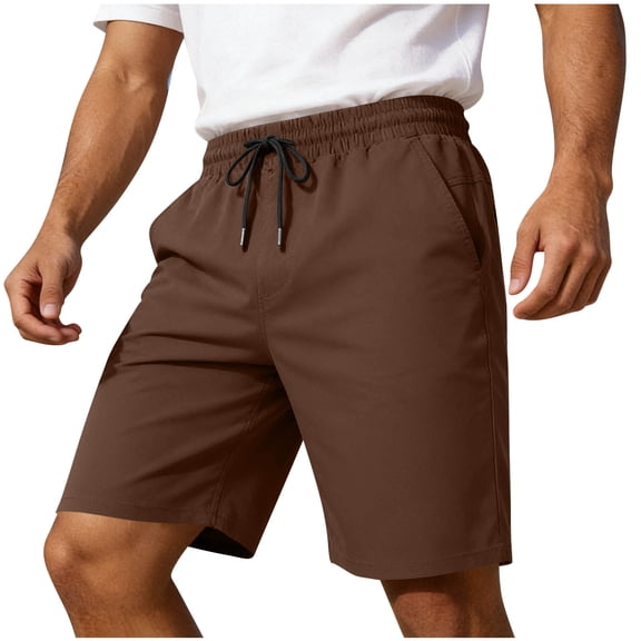 hoksml Men's Drawstring Elastic Waist Casual Shorts, Leather Patch Detail Relaxed Fit Walking Shorts for Summer Daily Vacation Wear