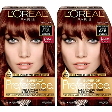L'Oreal Paris Superior Preference Fade-Defying   Shine Permanent Hair Color, 6AB Chic Auburn Brown, Pack of 2