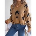 thumbnail image 4 of Womens Knitted Jumper Sweater V Neck Star Baggy Winter Long Sleeve Pullover Tops, 4 of 8