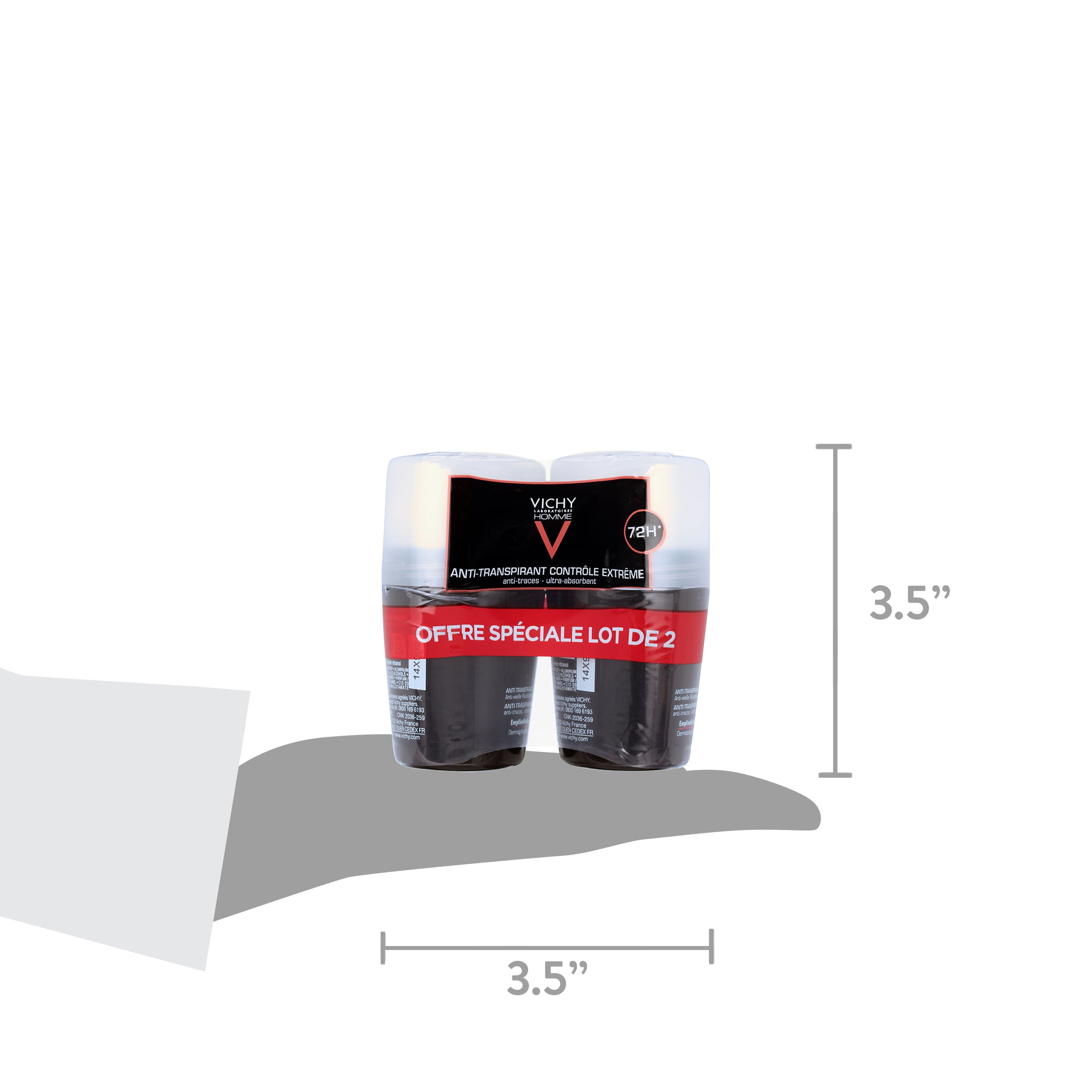 VICHY Extreme Control 72h Men Roll On Deodorant Anti-Perspirant 50ml - PACK OF 2