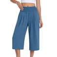 thumbnail image 2 of ATOYSOY Womens Smocked Waist Culottes Elastic High Waist Cropped Wide Leg Pants Casual Summer Capris For Beach And Vacation, 2 of 7