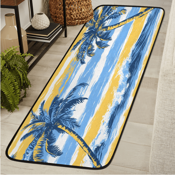 CURLYOOT Coconut Tree Runner Rug 2'x6' Washable Kitchen Runner Rug Indoor Non Slip Laundry Rugs Abstract Tropical Palm Tree with Sea Floor Carpet for Hallway Kitchen Entryway Bedroom Living Room
