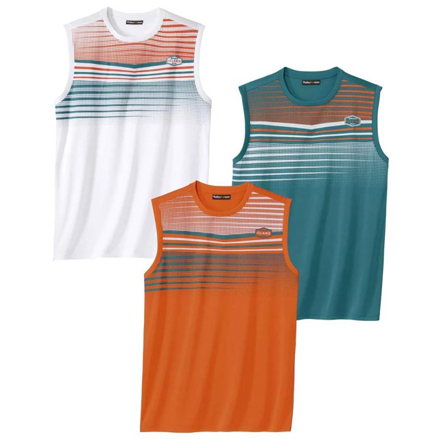 Atlas For Men - Camiseta Sin Mangas Deportivo para Hombre - Pack de 3 (Blanco, Naranja, Verde Esmeralda)