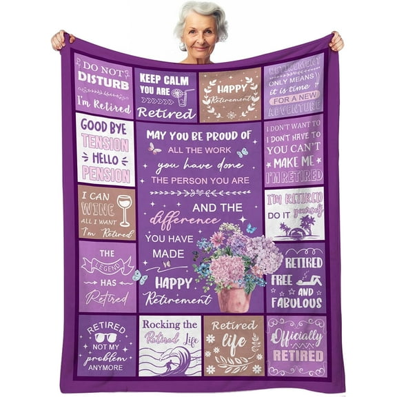 Happy Retirement Gifts Cozy Retirement Blanket for Women, Best Retirement Gift for Nurse, Co Worker, Boss Lady 80''x 60'', Happy Retirement Party Decorations Flannel Blankets, Retired Gifts