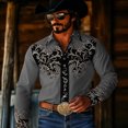 thumbnail image 2 of CONZONE Mens Western Cowboy Shirts Long Sleeve Buttons Down Shirts for Men Trendy Embroidered Lapel Soft Lightweight Tops, 2 of 4