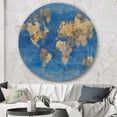 thumbnail image 3 of Designart 'carte du Monde Dorée Bleue' Art Mural Cercle en Métal Traditionnel, 3 of 3