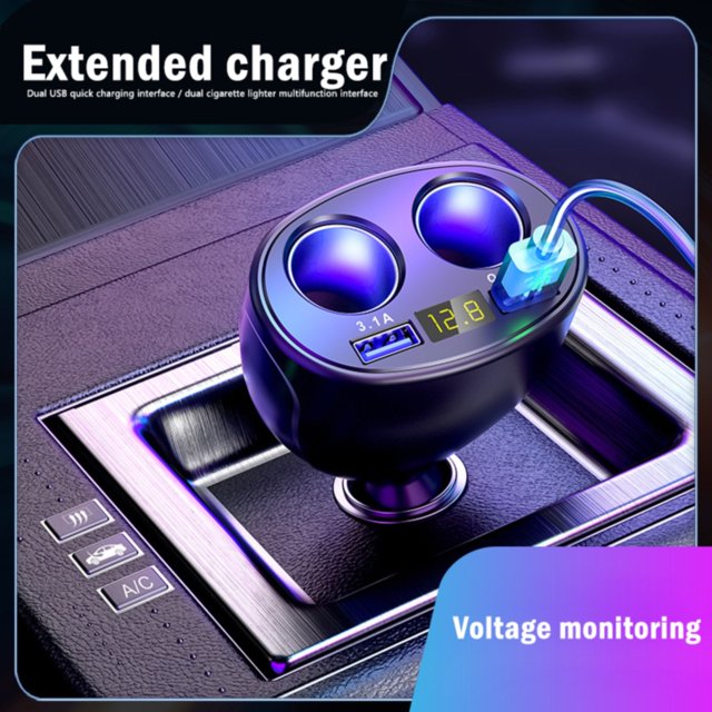 WIFKLSIIPG 2 Socket Cigarette Lighter Splitter QC 3.0 Dual USB Ports Fast Car Adapter with LED Voltmeter