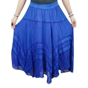 Mogul Women's A-Line Skirt Blue Embroidered Summer Holiday Skirts