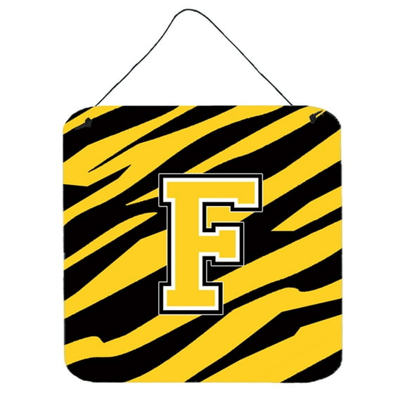 Letter F Initial Tiger Stripe - Black Gold Wall or Door Hanging Prints