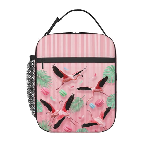 Flamingo Reusable Lunch Bag,Insulated Lunch Box With Side Pockets For Women Portable Thermal Cooler Bag For Work,Picnic,Office,Beach