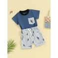 thumbnail image 4 of Musuos Baby Boy 2 Piece Set 6 12 18 24M 3T Round Neck Short Sleeve Front Pocket Tops + Elastic Waist Folded Hem Shorts, 4 of 10
