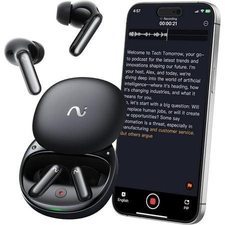 RecDot AI Voice Recorder Earbuds, AI Meetin Assistant with Transcription, 78 Lanuaes, FlashRecord, to-Do Lists & Summaries with AI, 48dB ANC for Meetins, Interviews & Lectures, Black
