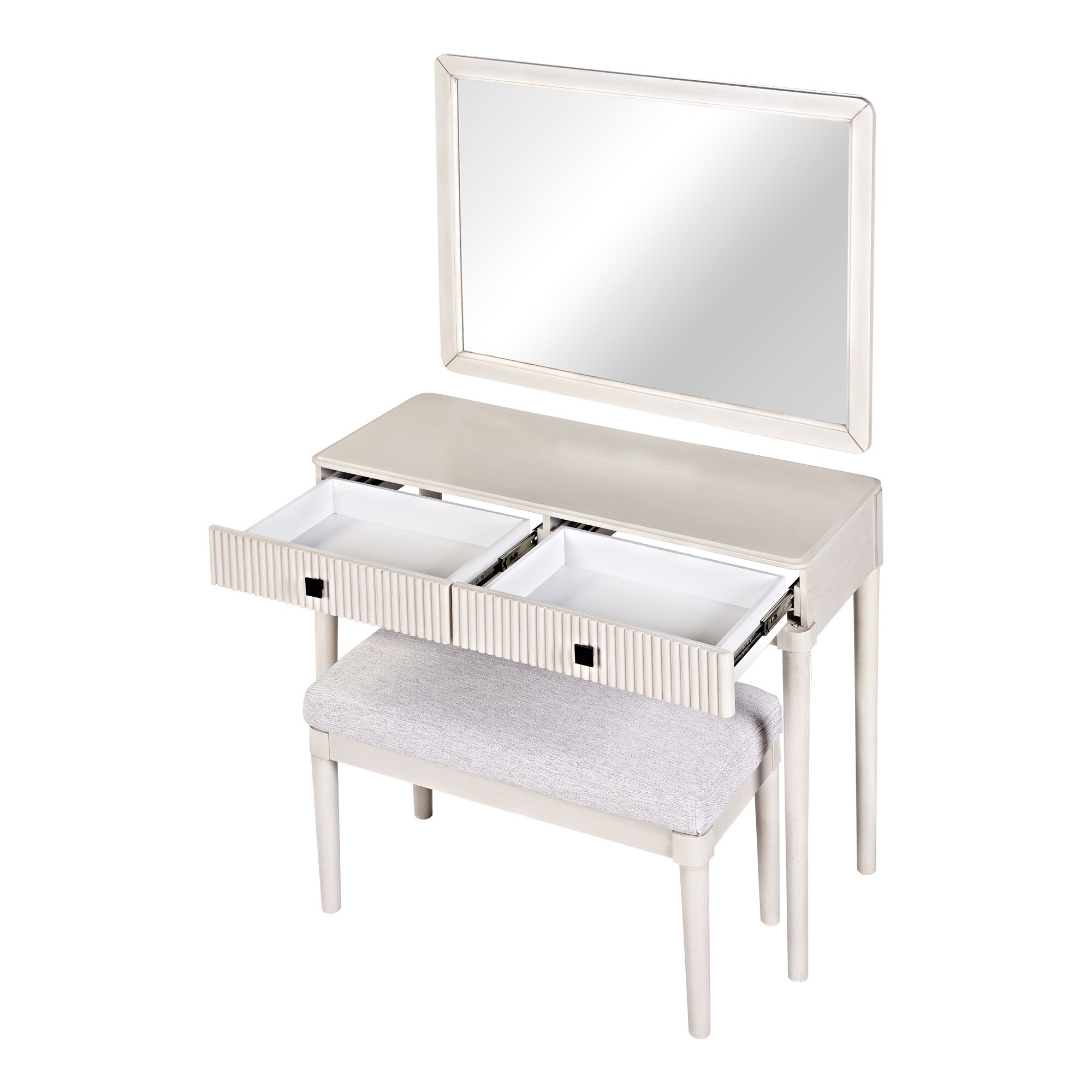 AENKYO Classic Vanity Desk Set with Big Mirror & Bench - Versatile Makeup Dressing Table with Drawers, Beige