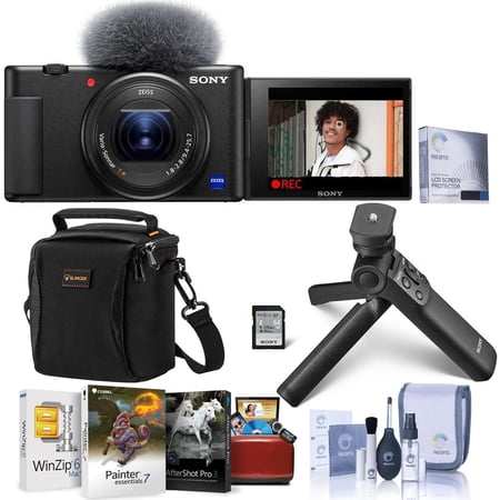 Sony ZV-1 Compact 4K HD Digital Camera  Black Bundle with GP-VPT3 Shooting Grip Mac Software Pack Shoulder Bag Screen Protector Cleaning Kit