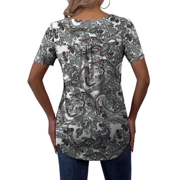 FOLUNSI Women's Plus Size Floral Tunic Top - Short Sleeve V-Neck Henley Blouse, Sizes M To 4XL, Multi Green