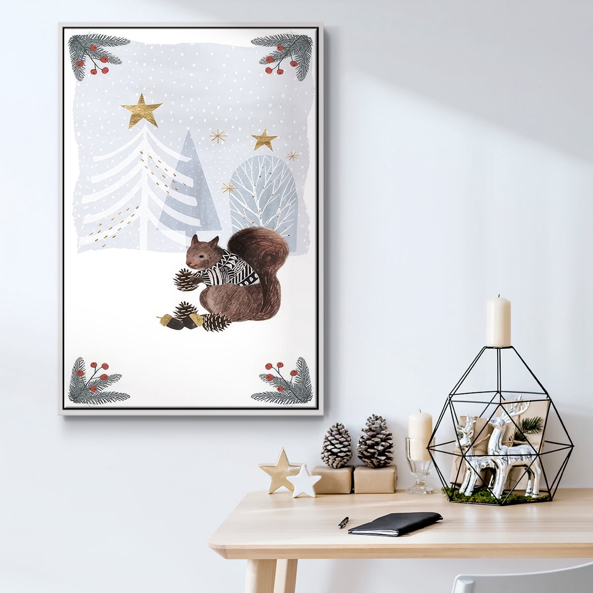 Cozy Christmas Collection B - Framed Gallery Wrapped Holiday Canvas - 17 x 25 - White Frame